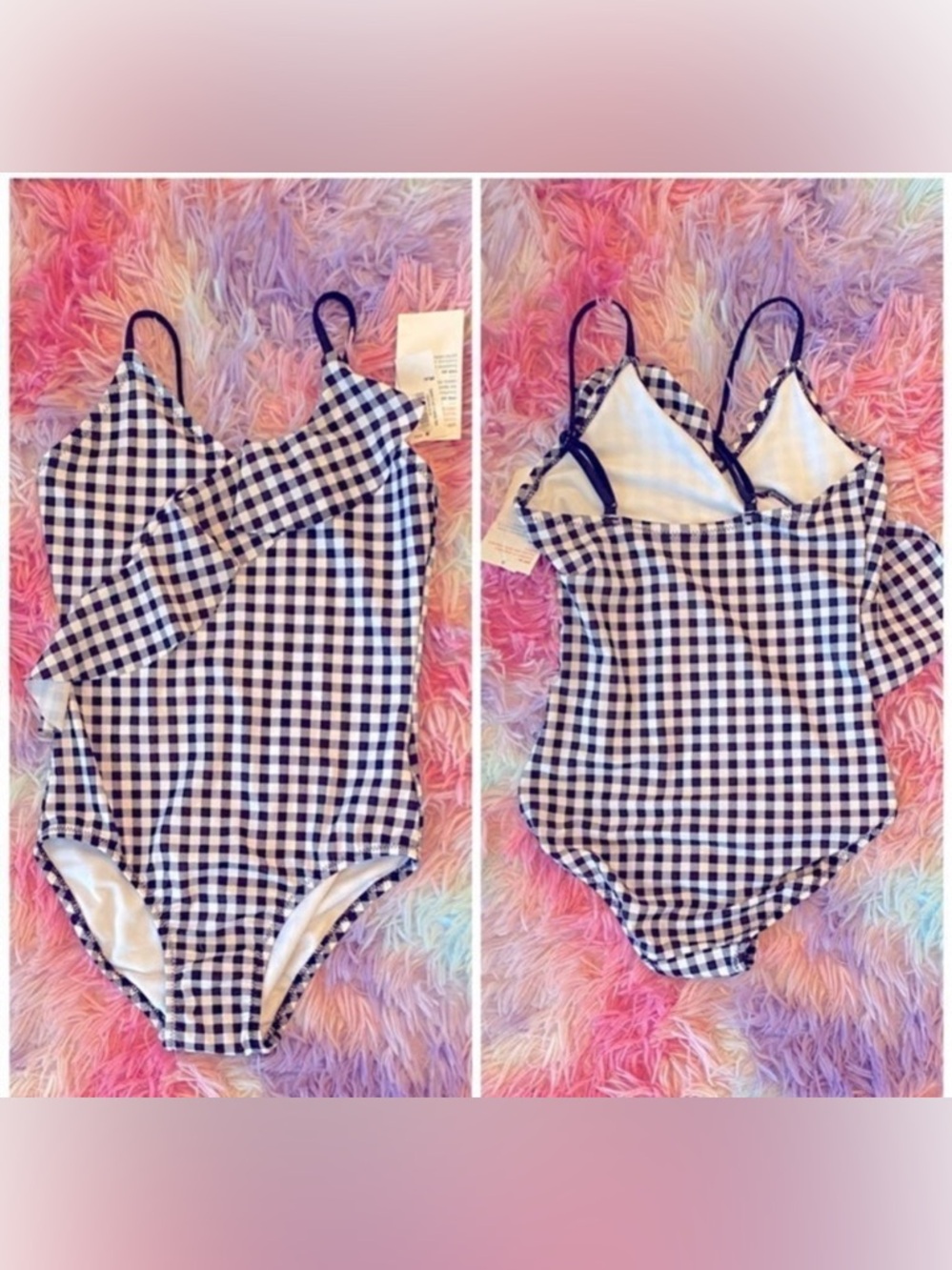 New Old Navy  Girls Gingham Ruffle swimsuit size 8